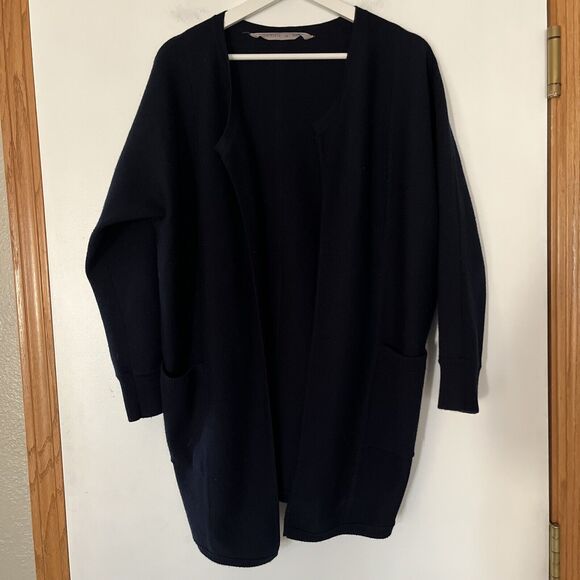 Athleta Wool Blend Open Front Sweater Cardigan Women Size XS Oversized Navy Blue - Picture 1 of 14